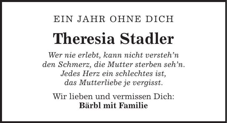 Traueranzeige Theresia Stadler