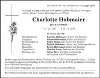Traueranzeige Charlotte Hobmaier