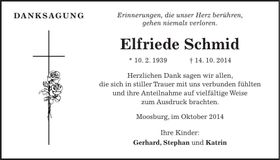 Traueranzeige Elfriede Schmid