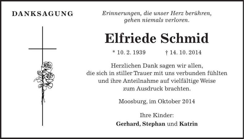 Traueranzeige Elfriede Schmid