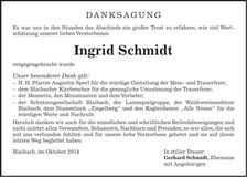 Traueranzeige Ingrid Schmidt