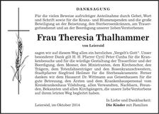 Traueranzeige Theresia Thalhammer