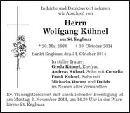 Traueranzeige Wolfgang Kühnel