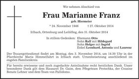 Traueranzeige Marianne Franz