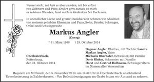 Traueranzeige Markus Angler