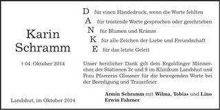 Traueranzeige Karin Schramm