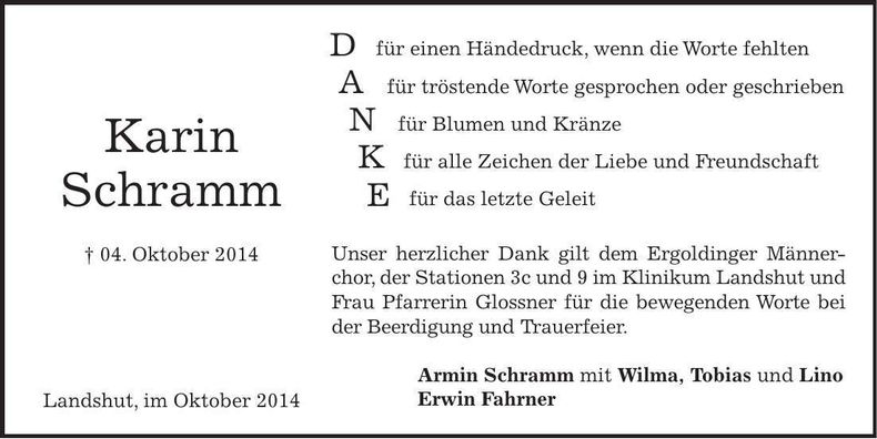 Traueranzeige Karin Schramm
