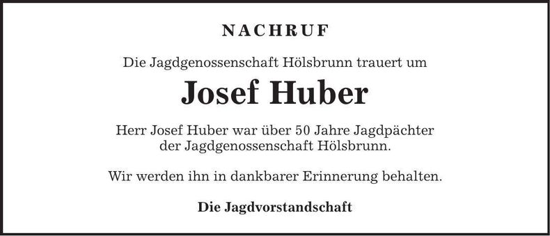 Traueranzeige Josef Huber