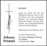 Traueranzeige Johann Trömml