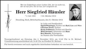 Traueranzeige Siegfried Häusler