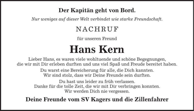 Traueranzeige Hans Kern