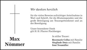 Traueranzeige Max Nömmer