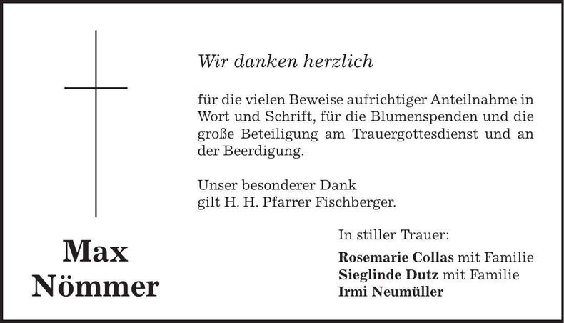 Traueranzeige Max Nömmer