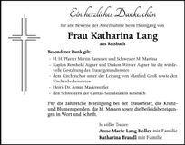 Traueranzeige Katharina Lang