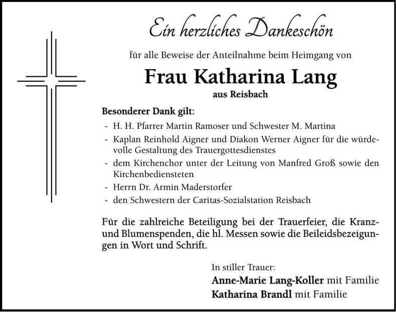 Traueranzeige Katharina Lang