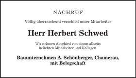 Traueranzeige Herbert Schwed
