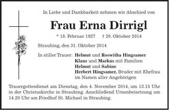 Traueranzeige Erna Dirrigl