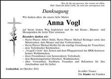 Traueranzeige Anna Vogl