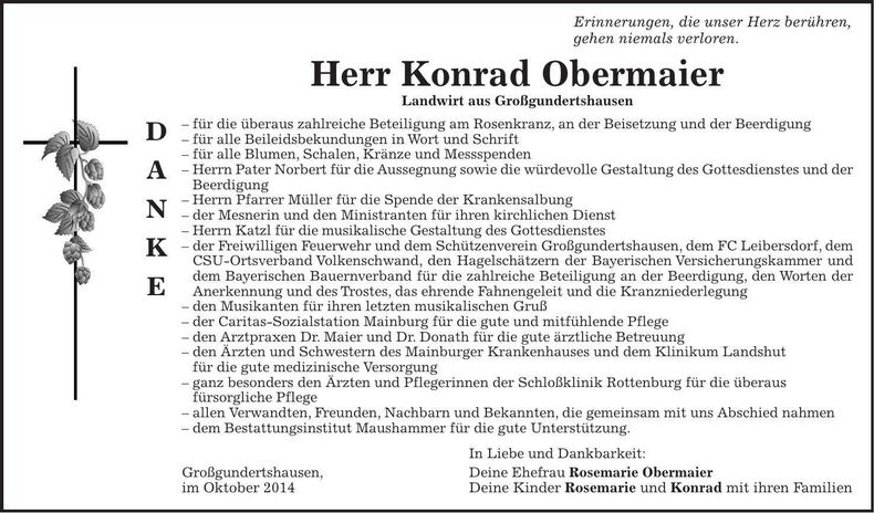 Traueranzeige Konrad Obermaier