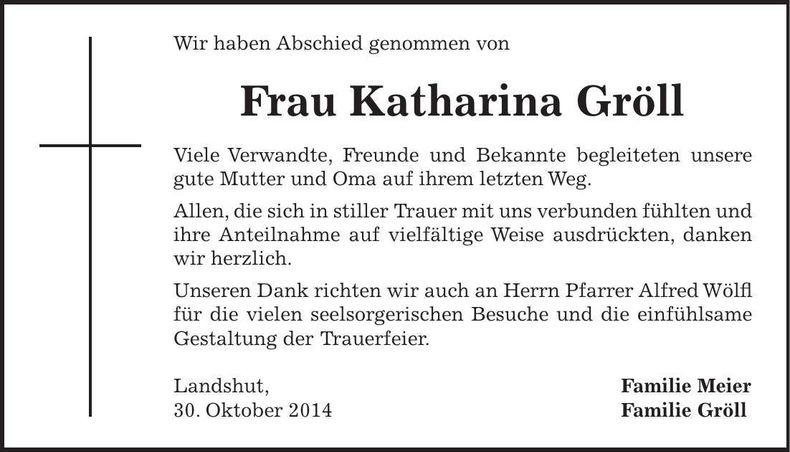 Traueranzeige Katharina Gröll