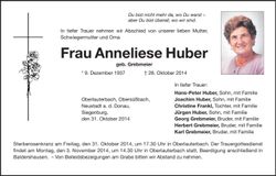 Traueranzeige Anneliese Huber