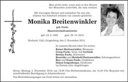 Traueranzeige Monika Breitenwinkler
