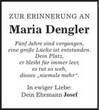 Traueranzeige Maria Dengler