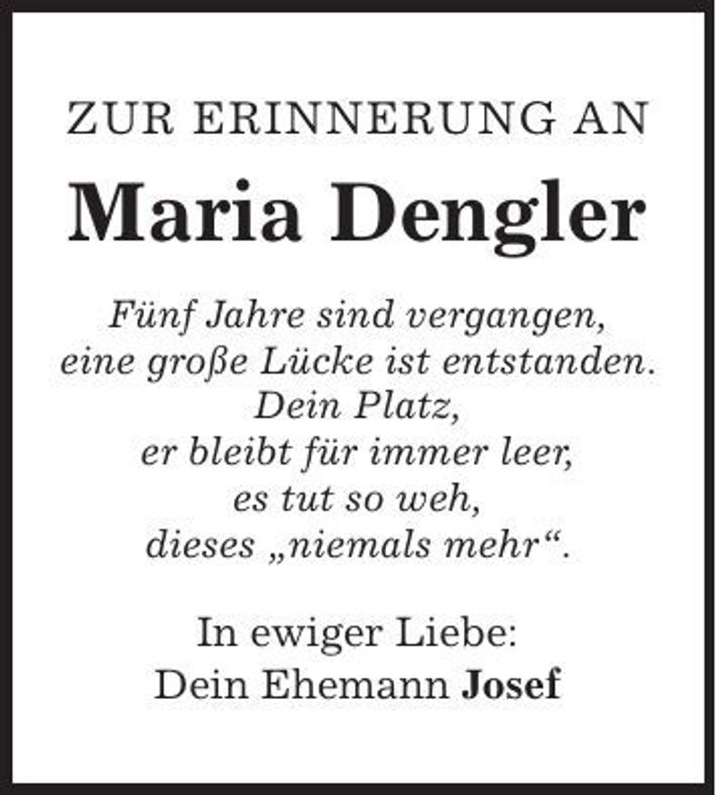 Traueranzeige Maria Dengler