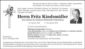 Traueranzeige Fritz Kindsmüller