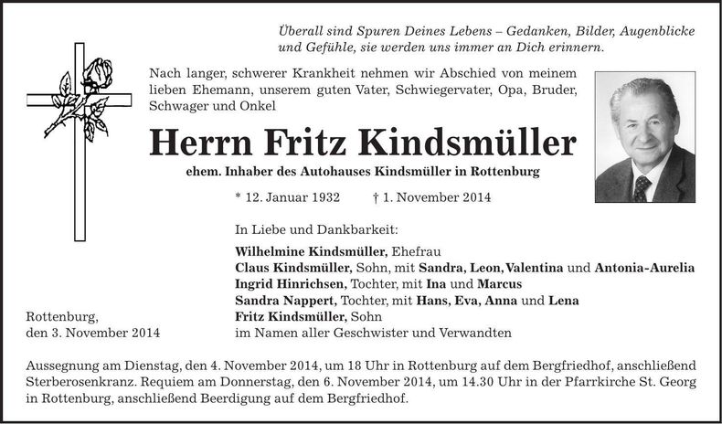Traueranzeige Fritz Kindsmüller