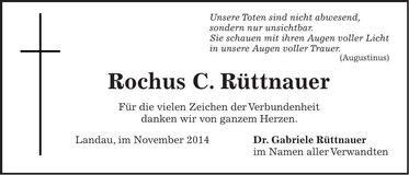 Traueranzeige Rochus C. Rüttnauer