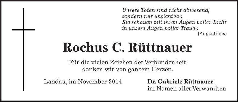 Traueranzeige Rochus C. Rüttnauer