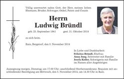 Traueranzeige Ludwig Bründl