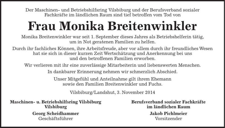 Traueranzeige Monika Breitenwinkler
