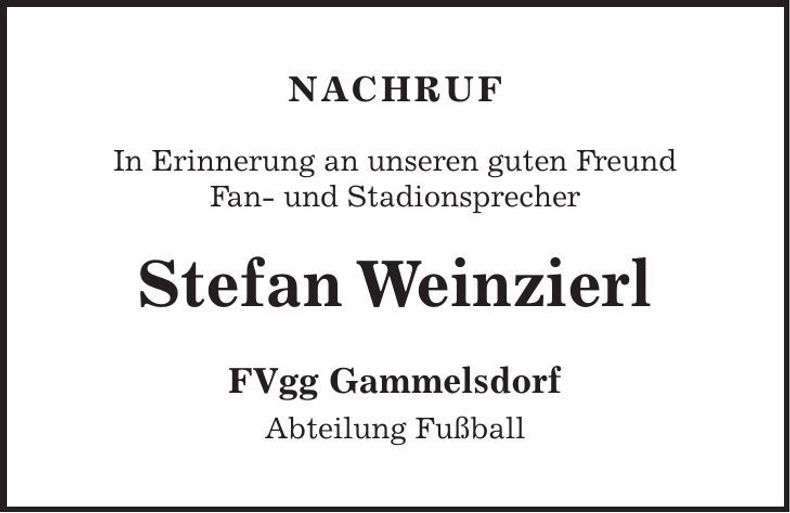 Traueranzeige Stefan Weinzierl