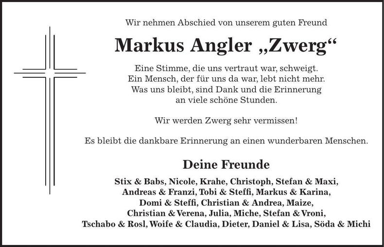 Traueranzeige Markus Angler