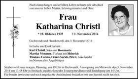 Traueranzeige Katharina Christl