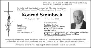 Traueranzeige Konrad Steinbeck