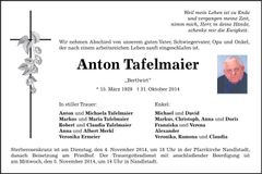 Traueranzeige Anton Tafelmaier