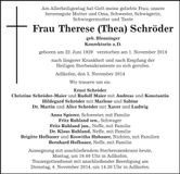 Traueranzeige Therese Schröder