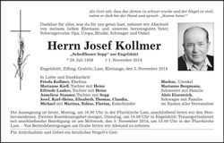 Traueranzeige Josef Kollmer