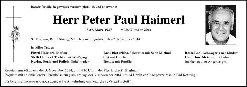 Traueranzeige Peter Paul Haimerl