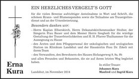 Traueranzeige Erna Kura