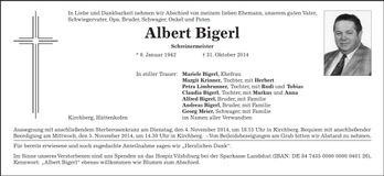 Traueranzeige Albert Bigerl