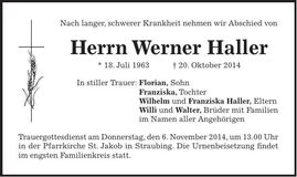Traueranzeige Werner Haller