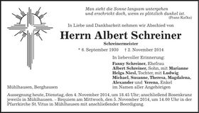 Traueranzeige Albert Schreiner
