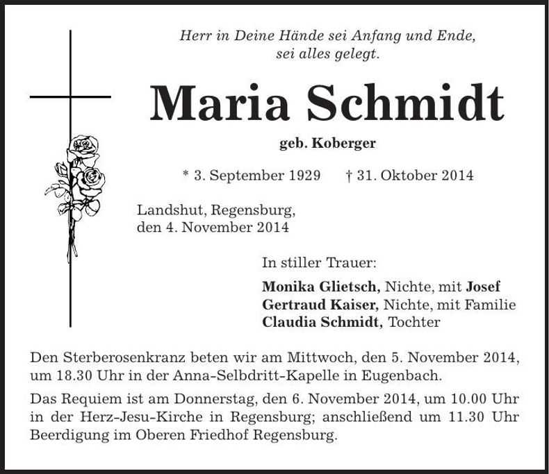 Traueranzeige Maria Schmidt
