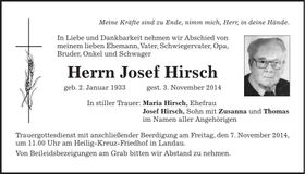 Traueranzeige Josef Hirsch