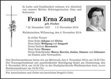Traueranzeige Erna Zangl