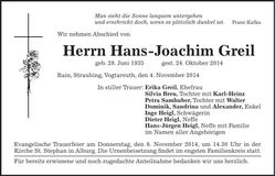 Traueranzeige Hans-Joachim Greil